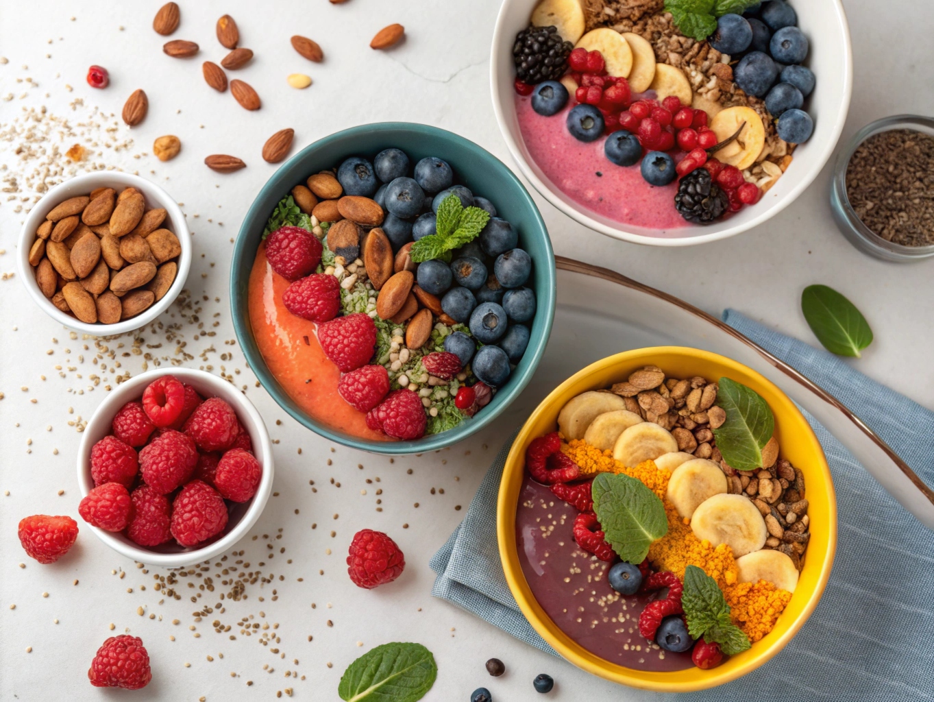 Energigivande superfoods i skålar